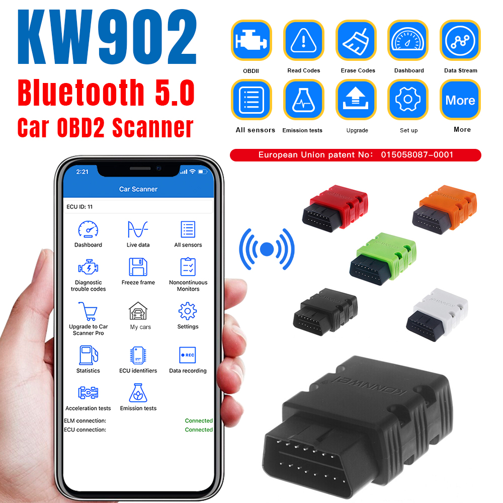 Obd2 Scanner Bluetooth Android - 2026 KONNWEI KW902 ELM327 v1.5 Scanner