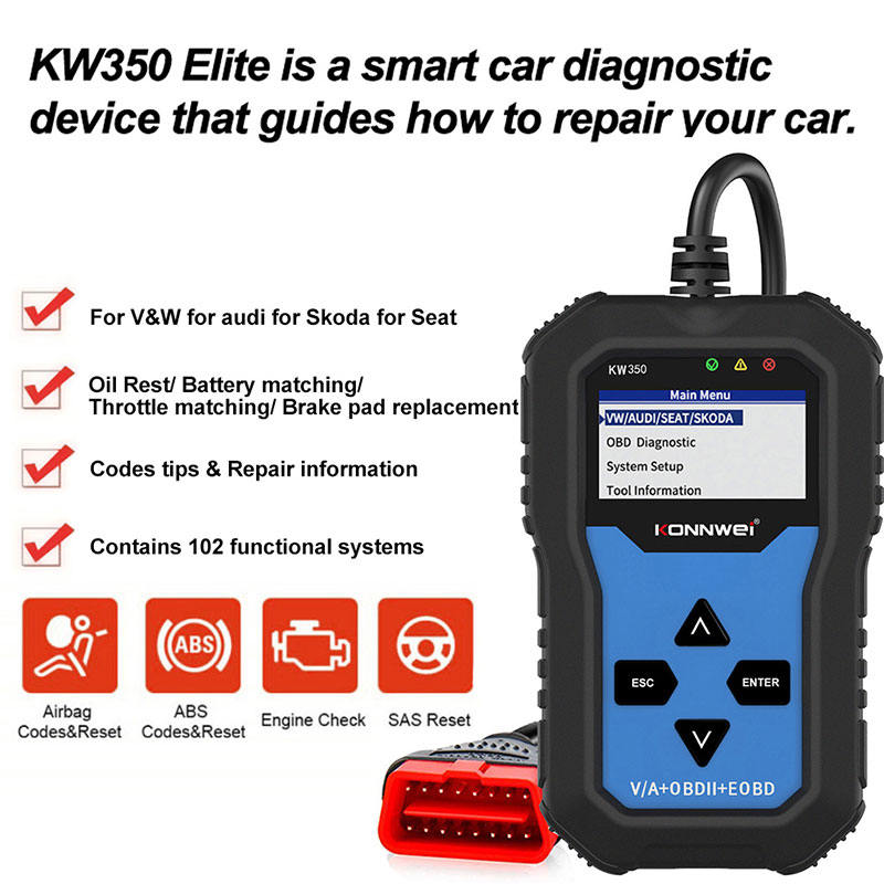 Scanner OBD2 KONNWEI KW350, St - Obd2 Scanner Abs Srs Airbag Reset recensione e prezzo