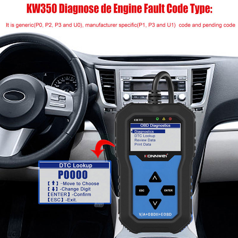 Scanner OBD2 KONNWEI KW350, St - Obd2 Scanner Abs Srs Airbag Reset recensione e prezzo