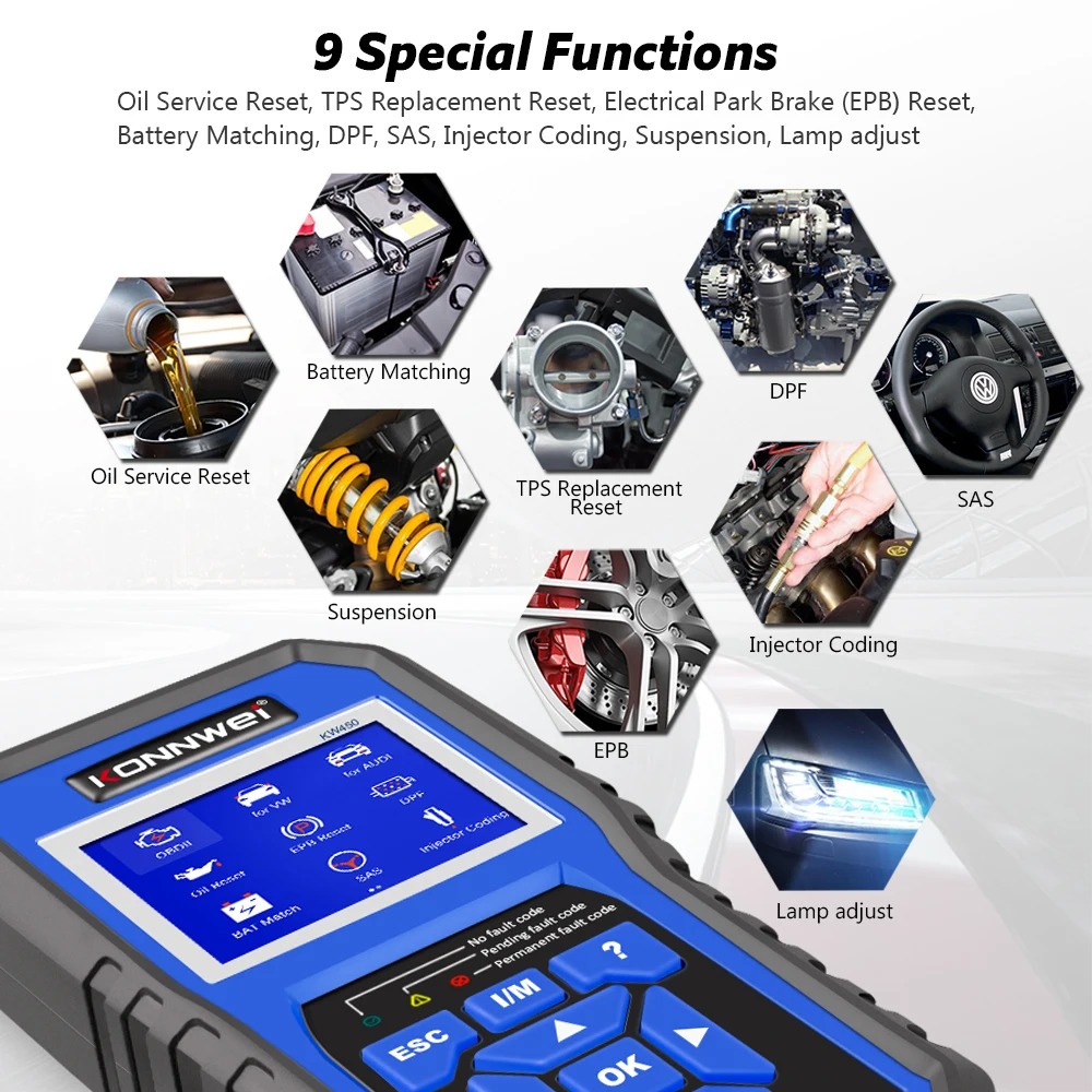 KONNWEI KW450 Strumento Diagno - Obd2 Scanner Abs Srs Airbag Reset recensione e prezzo