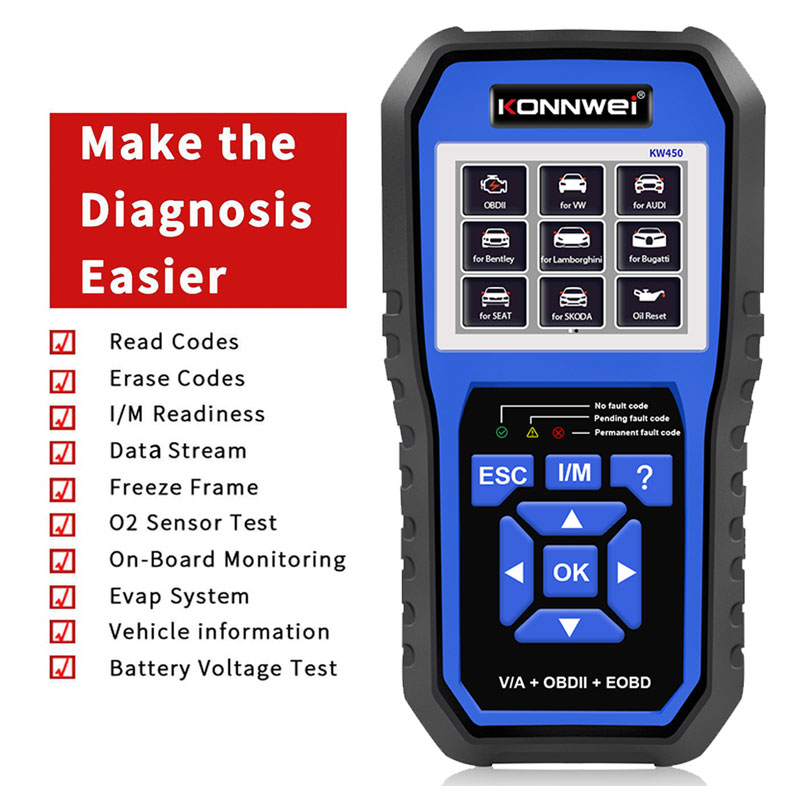 KONNWEI KW450 Strumento Diagno - Obd2 Scanner Abs Srs Airbag Reset recensione e prezzo