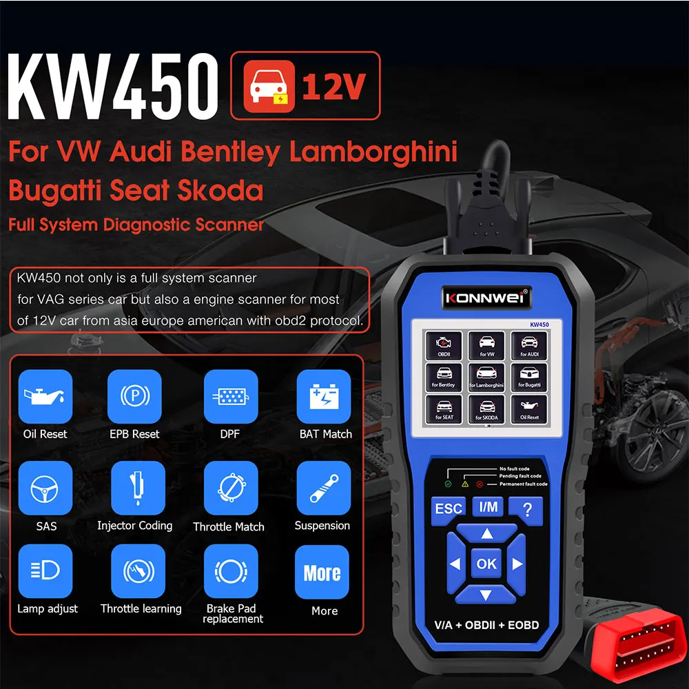 Scanner OBD2 KW450 2026, Letto - Obd2 Scanner Abs Srs Airbag Reset recensione e prezzo
